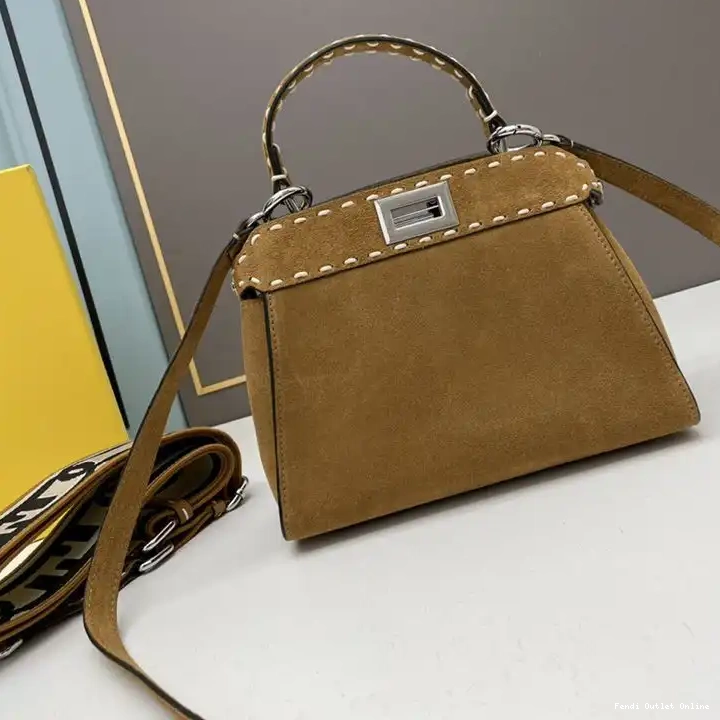 Affordable Brown Suede Fendi In Peekaboo Bag Iconic Stitching Mini 0614